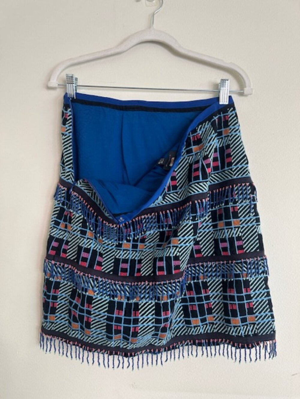 Anthropologie x Maeve Fringe-Trimmed Beaded Checkered Geometric Lined Mini Skirt - Picture 15 of 16
